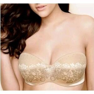 Soma Stunning Support‎ Strapless Bra 32D Underwire Satin Padded Back Smoothing